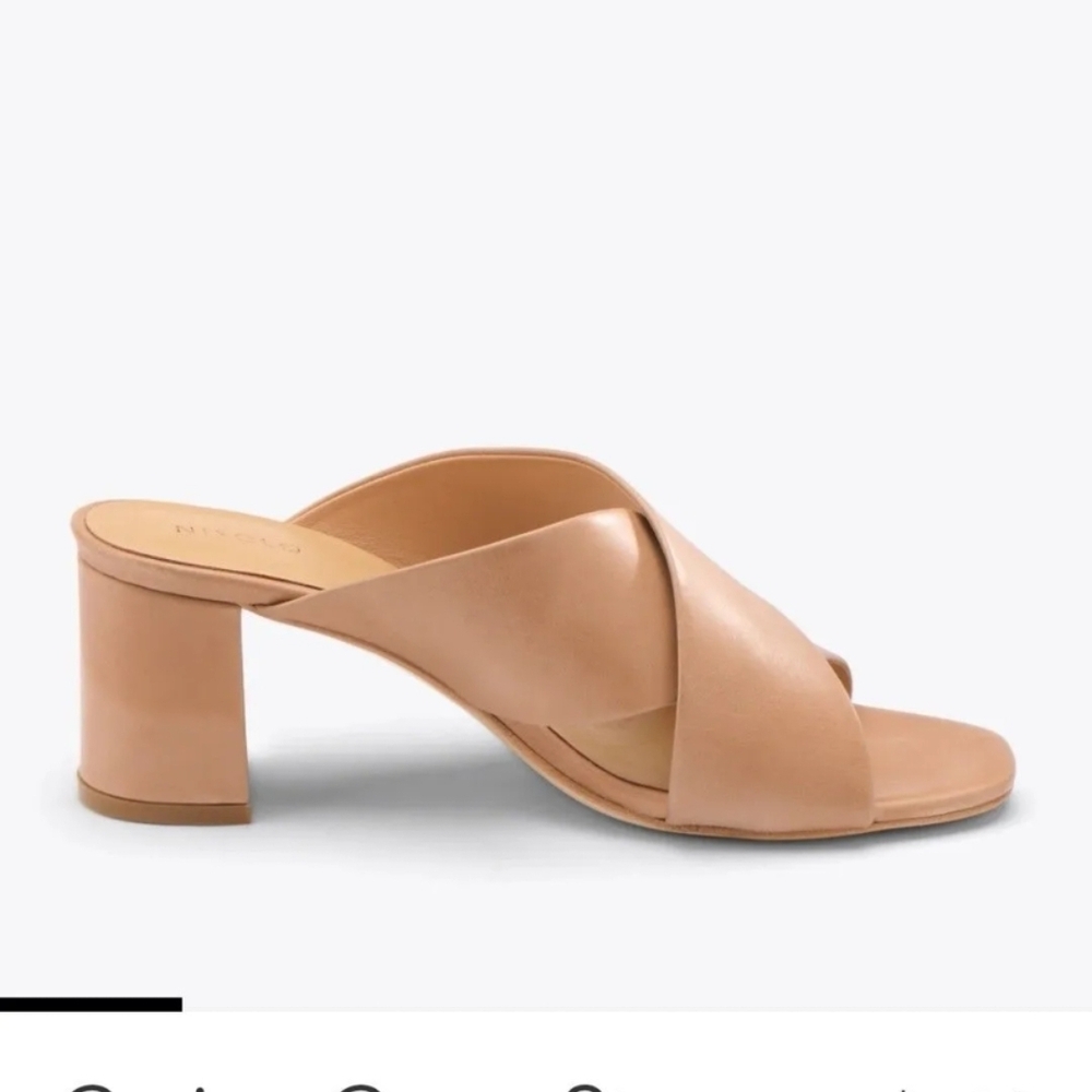 Nisolo Tan Leather Crisscross Block Heel Mule